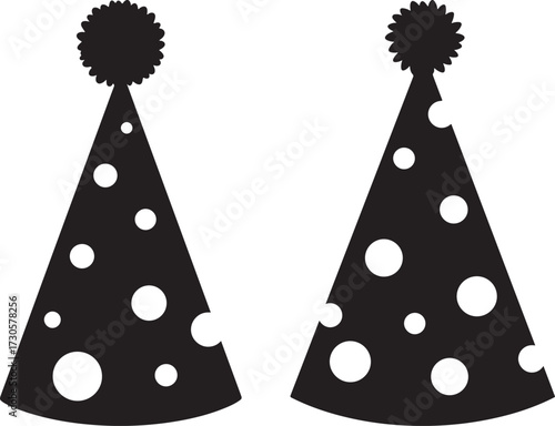 Two black polka dot party hats silhouette