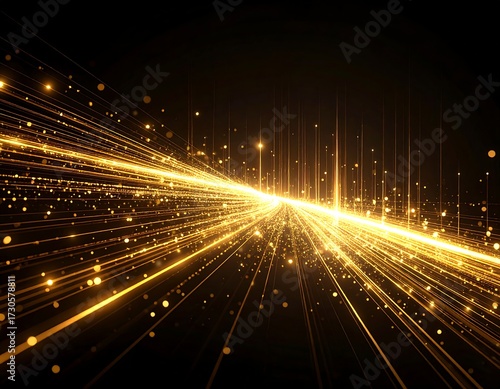 Golden energy beams radiating outwards on a dark background