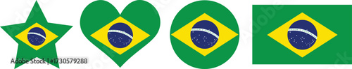 Brazil flag button, heart, star, love, round, circle soccer football transparent PNG vector illustration