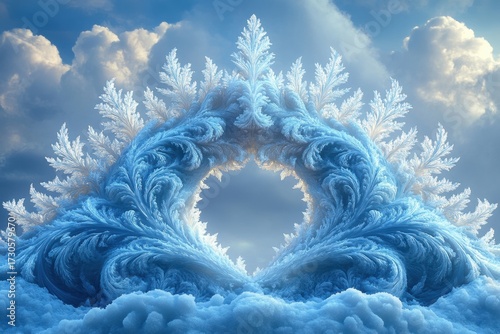 Heart-shaped ice sculpture in blue and white tones.