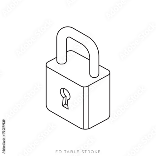 3D Isometric Lock Vector Outline Cybersecurity Privacy Protection