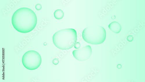 Soft green bubbles of varying sizes float against light green background, creating calming and abstract visual. smooth, translucent appearance of bubbles adds sense of tranquility and simplicity
