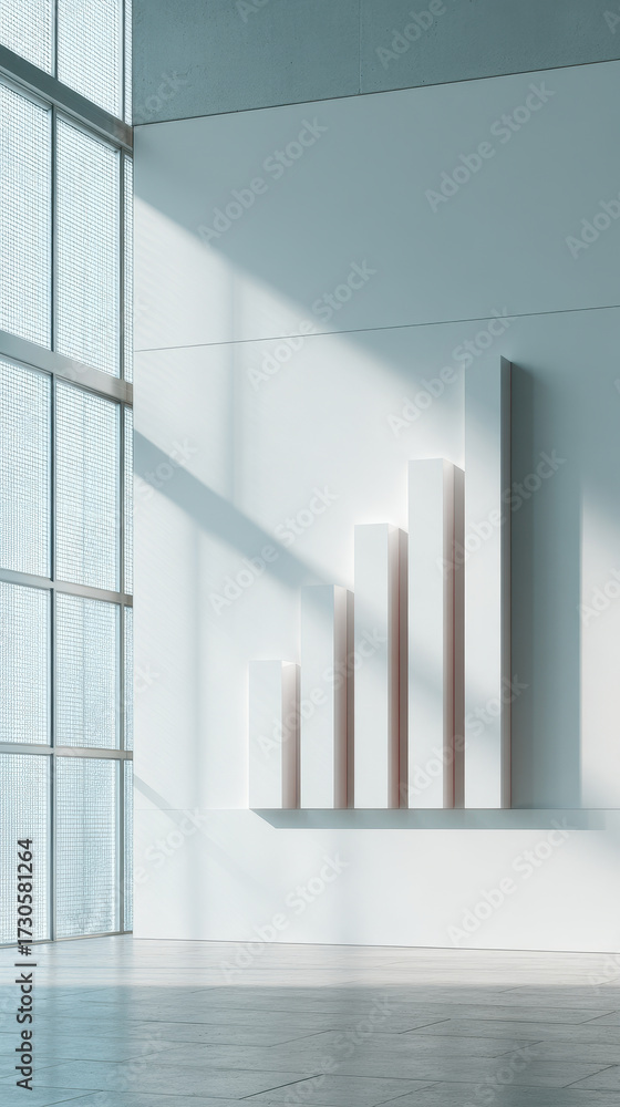 Obraz premium Minimalist chart growth business modern corporate white wall sunlight shadow calm