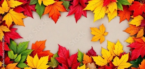 Vibrant autumn leaves arranged as a natural frame, photography, high resolution