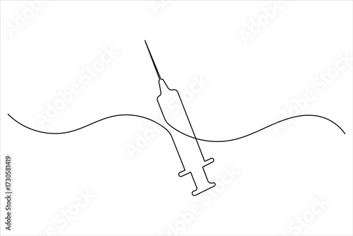 Syringe and medicine bottle continuous one line art vector illustration