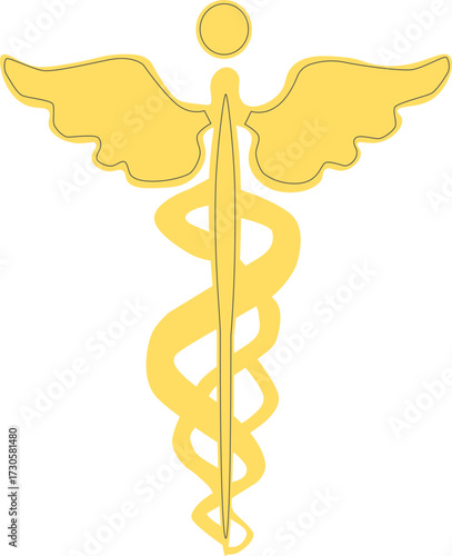 Medical symbol yellow isolated. Сaduceus