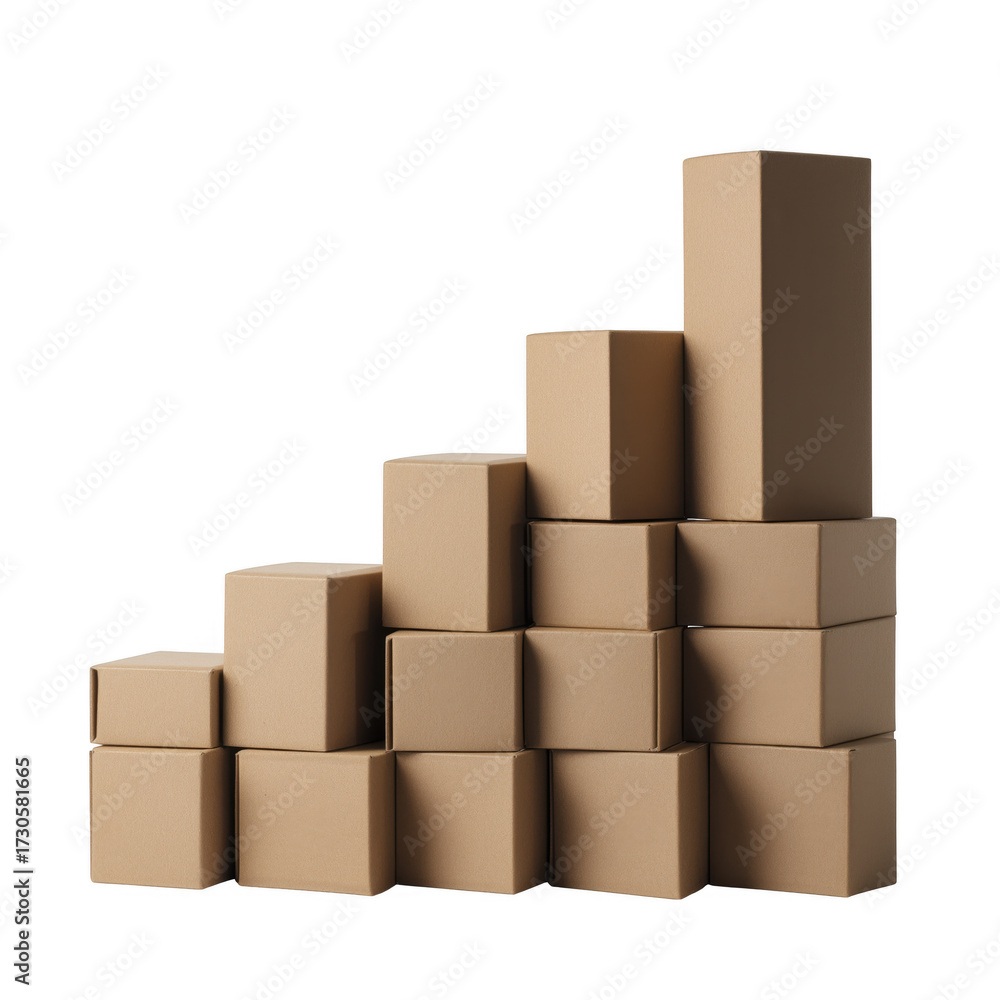 Obraz premium Stacked cardboard boxes arranged in ascending height isolated on a transparent background storage shipping