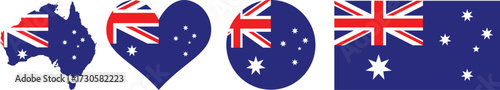 Australia flag with map, heart, button PNG