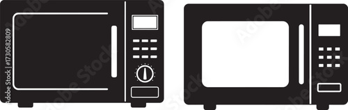 Two black microwave ovens silhouette