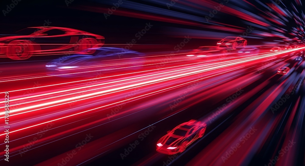Fototapeta premium Fast Cars on a Highway at Night.
