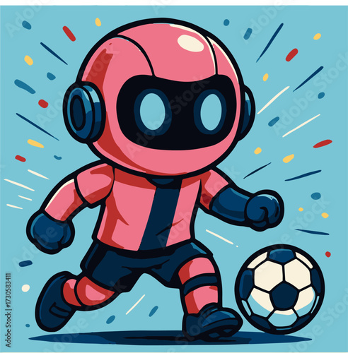 Pink Jersey Robot Footballer — Cute Tech Player with Ball