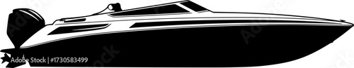 a black silhouette of a speedboat, vector, isolated on white background

