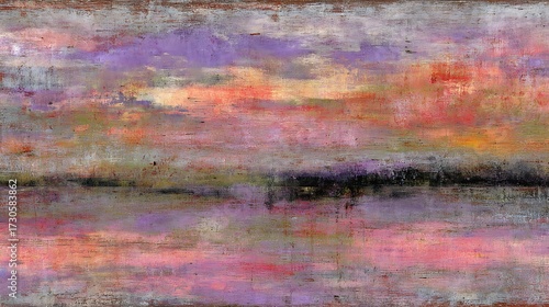 Abstract Landscape Painting with Vibrant Pink Purple Blue Colors in Artistic Style