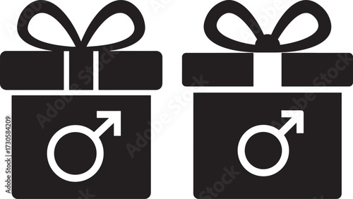 Two gift boxes with male symbol silhouette