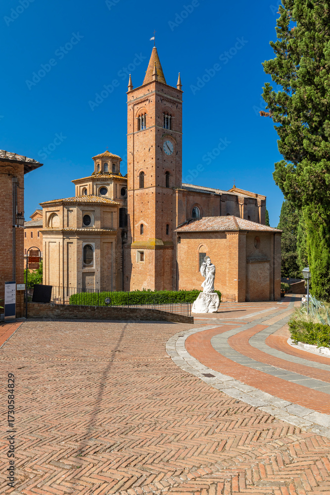 Obraz premium Abbazia Monte Oliveto Maggiore church bell tower in Tuscany