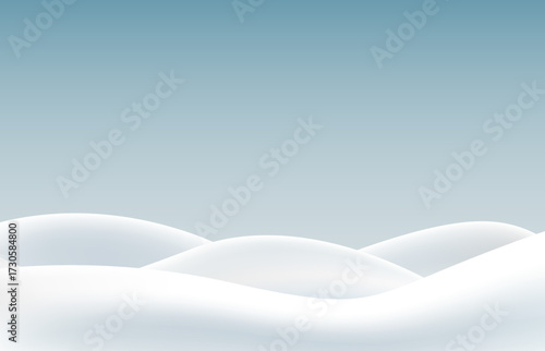 Winter snow background. Gradient snowdrifts on a blue empty background. Winter banner.