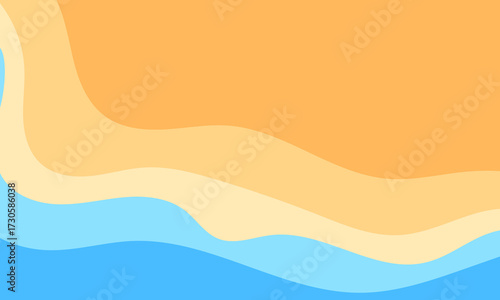 abstract illustration resembling aerial view of ocean meeting sandy beach with layered colorful gradient waves