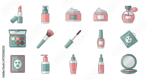 Assortment of Cosmetic Products for Beauty and Personal Care.