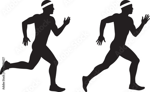 Two runners in silhouette mid stride