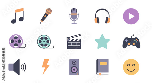 Collection of Entertainment and Media Icons for Creative Projects.
