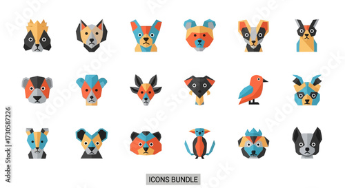 Collection of colorful geometric animal portraits.