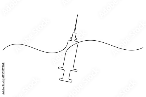 Syringe and medicine bottle continuous one line art vector illustration