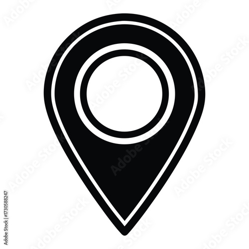 Black location pin icon with white outline on white background map pin location marker