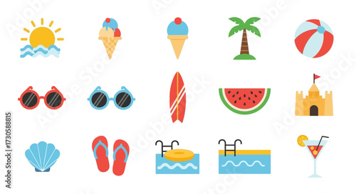 Summer Vacation Icons Set Beach Fun.