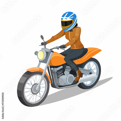 Jeune femme sur sa moto, vitesse, liberté, conductrice, isolé sur fond blanc