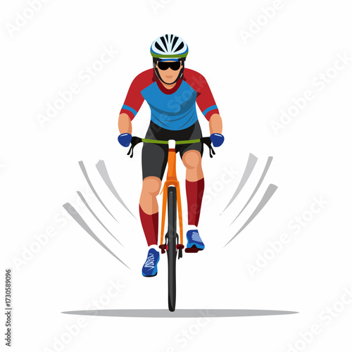 Cycliste, vitesse, vue de face, isolé sur fond blanc