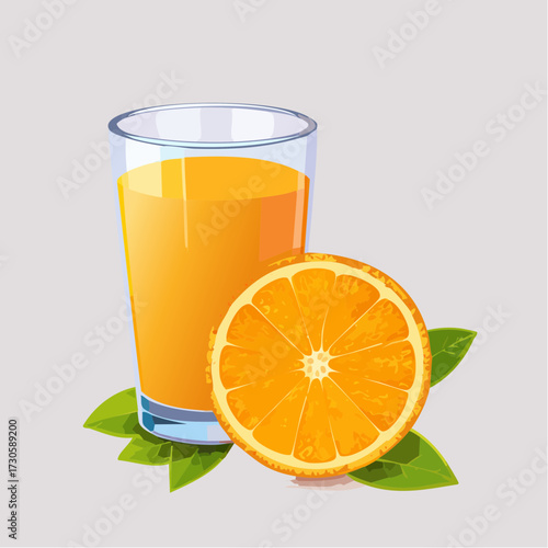 Verre de jus d'orange et une orange tranchée à côté, isolé sur fond blanc