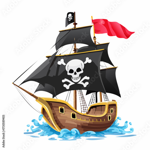 Jolie illustration d'un bateau pirate, isolé sur fond blanc