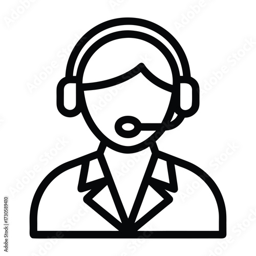 Black outline icon of a person wearing a headset and microphone communication