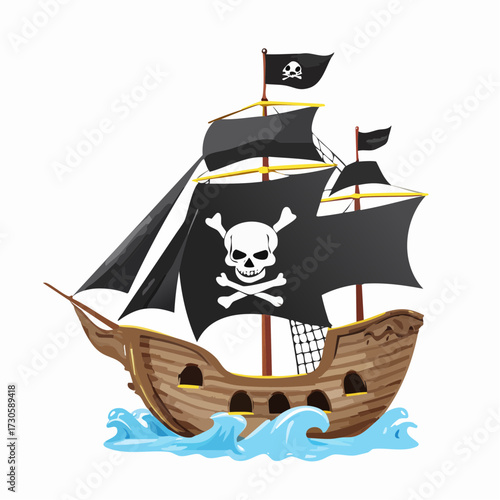 Jolie illustration d'un bateau pirate, isolé sur fond blanc