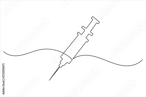 Syringe and medicine bottle continuous one line art vector illustration
