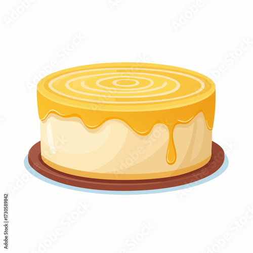 Délicieux et appétissant 'Cheesecake' avec nappage coulant, isolé sur fond blanc
