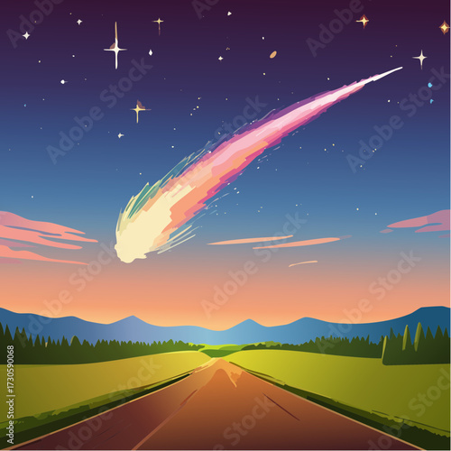 Impressionnante comète traversant le ciel la nuit
