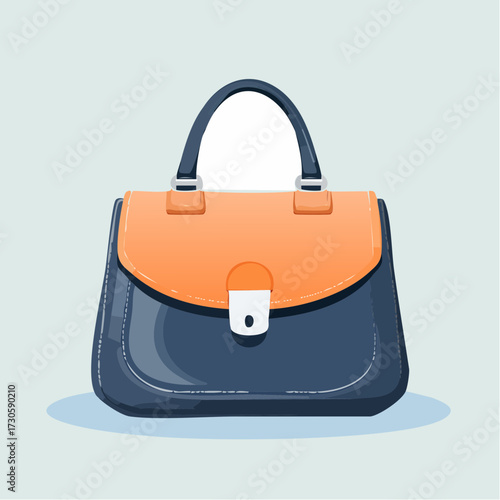 Joli sac à main féminin, bicolore, en cuir bleu et marron clair, luxe, mode, maroquinerie, isolé sur fond clair 
