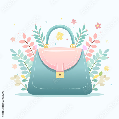 Sac à main pour femme, bleu et rose, isolé sur fond blanc