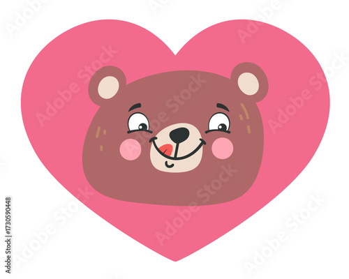 Cute bear head on heart shape background. I love bear concept. Vector design graphic illustration
