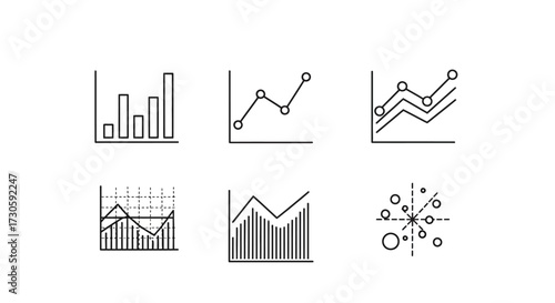 Collection of Hand-Drawn Data Charts and Graphs in Black and White.