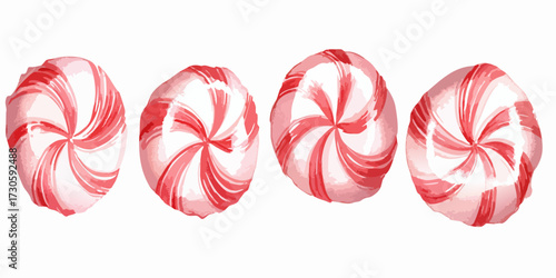 Four watercolor red & white hard candies, spiral design