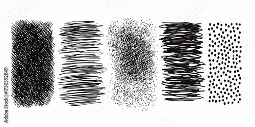 Black monochrome textures crosshatch, scribbles, & dots