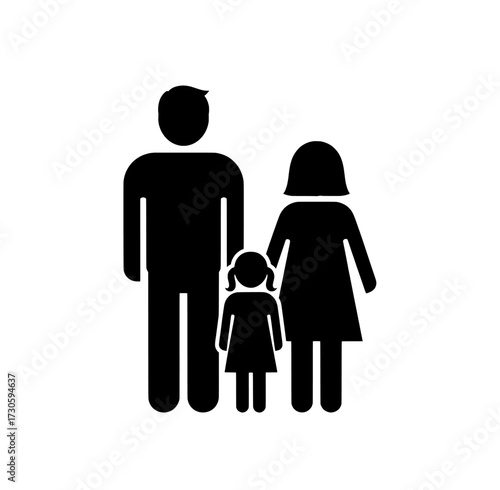 Silhouette of a father mother and daughter family group standing together isolated on white background isolated on transparent background