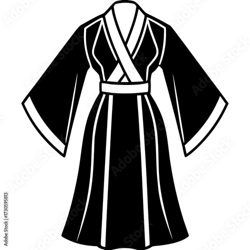 Minimalist Kimono Dress Line Art Vector Illustration on White Background