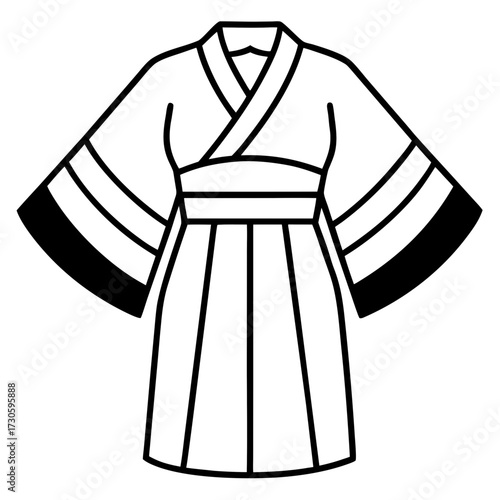 Minimalist Kimono Dress Line Art Vector Illustration on White Background