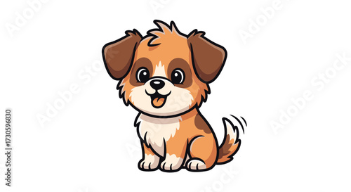 Delightful cartoon puppy with expressive eyes and playful tail wagging illustration