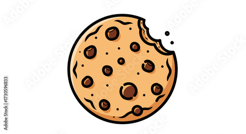 Delightful chocolate chip cookie illustration with a bite taken perfect for branding projects