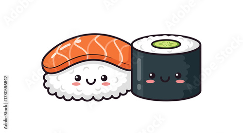Delightful sushi duo with charming expressions perfect for food illustrations and designs