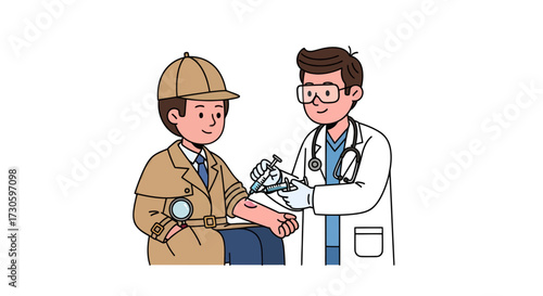 Detective undergoing a vaccination procedure by a doctor in a medical setting providing healthcare